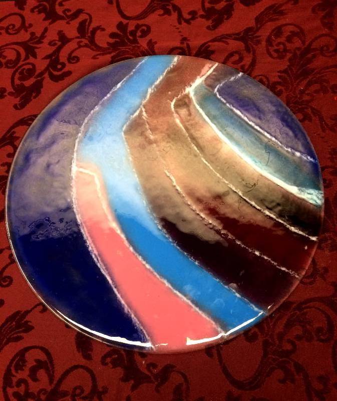lot 079 image: 17 Hand Crafted Art Glass Serving Platter - Beautiful & HEAVY