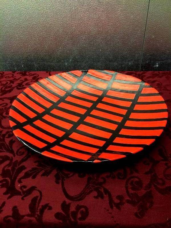 lot 080 image: Spectacular & 19 Massive Art Glass Red & Black c1993 Artist Signed Irma K. Cameron Bowl
