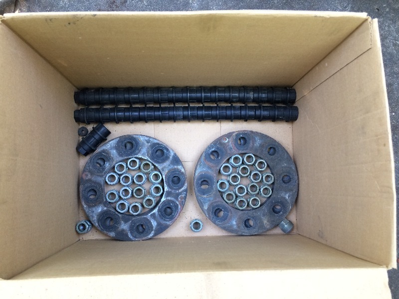 lot 22 image: GMC 1 ton 16 dully wheels, caps, trims, lugs, caps and spacers - well taken care of  set of 4
