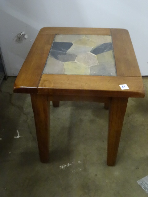 Wood End Table with Stone Inlay