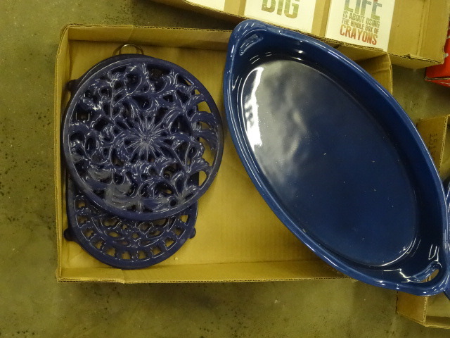 2 Metal Trivets, Ceramic Casserole