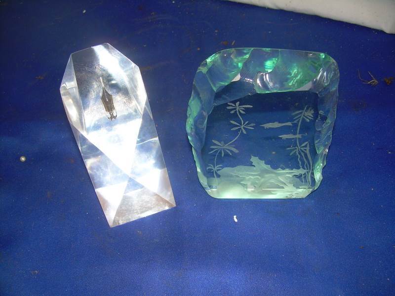 1 cut glass piece 1 glass prism paper weight