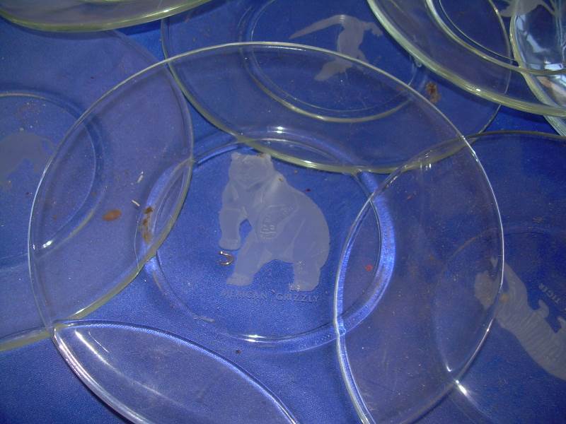 set of 8 vintage clear animal plates