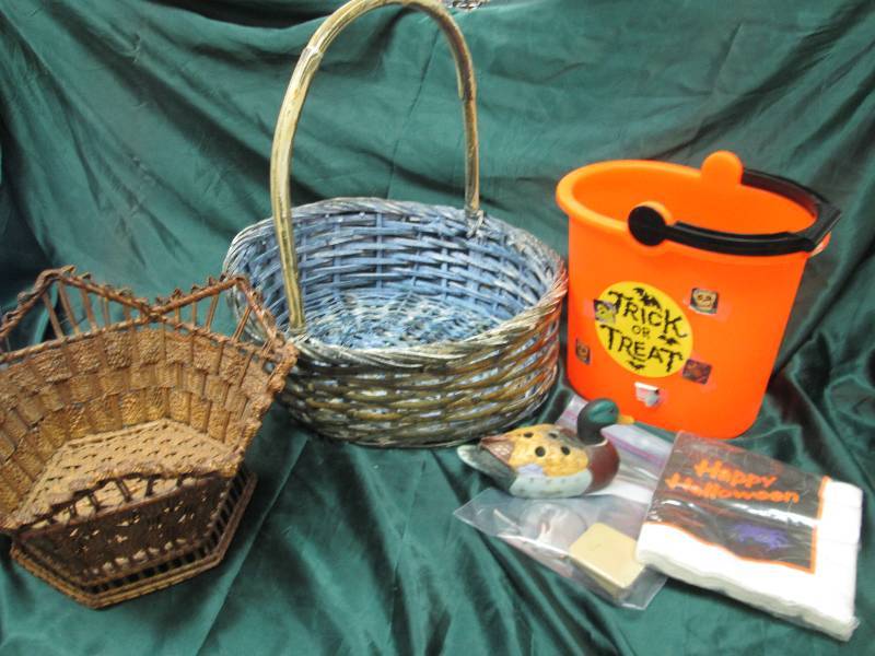 Basket, Halloween bucket, duck, and...