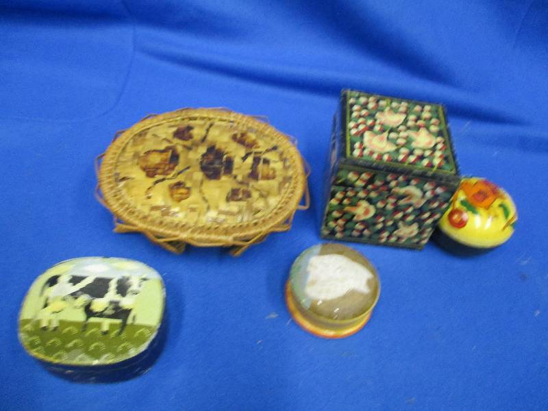 5 wood boxes with pictures on top. ...