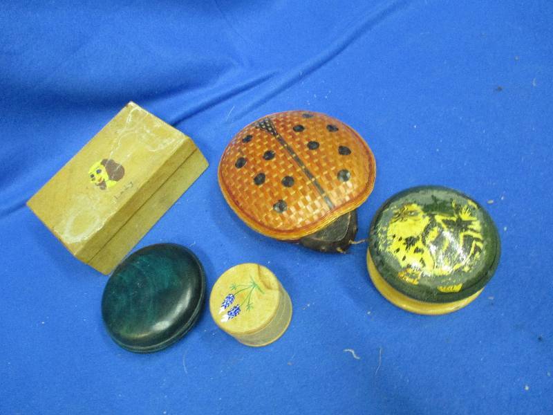 5 wooden boxes, hand painted, lady ...