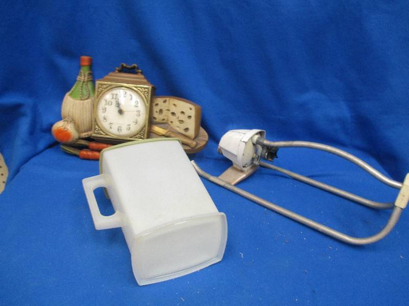 Kitchen clock, 4 quart pitcher, law...