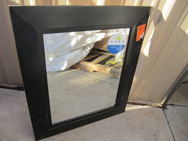 lot 85 image: 23.5 x 27.5 black framed mirror...