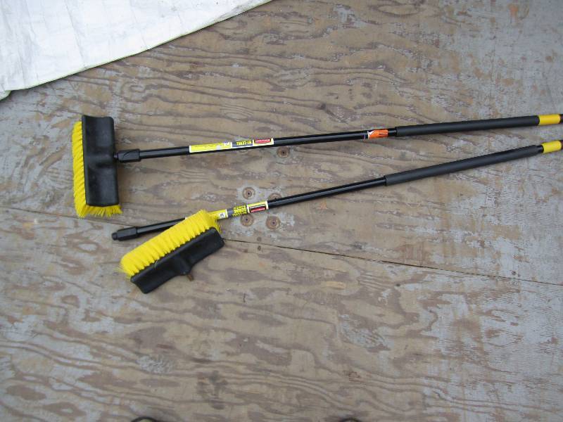 lot 133 image: 2 scrub brushes, both handles are b...