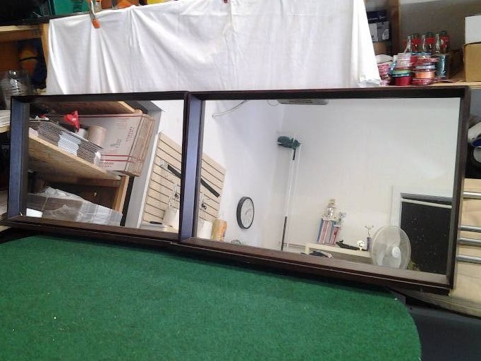 Pair Of Framed Mirrors With Ledge At Base