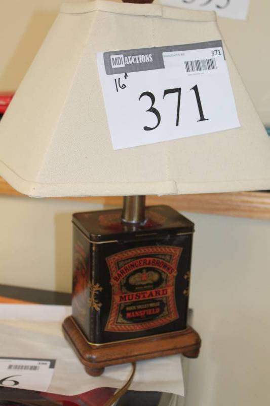 lot 371 image: Decorative Lamp Barringer & Browns Mustard Can.