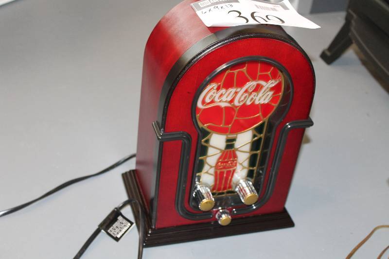 lot 369 image: Coca-Cola Stained Glass Look Radio 6 x 9 x 13.