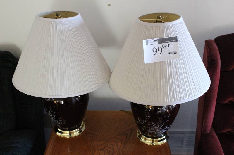 lot 99 image: Lot of (2) Lamps wOrnamental Bases & Shades 25.