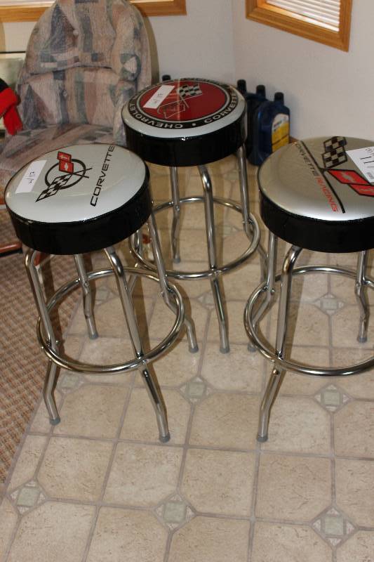lot 117 image: Lot of (3) Corvette Bar Stools 17 x 30.