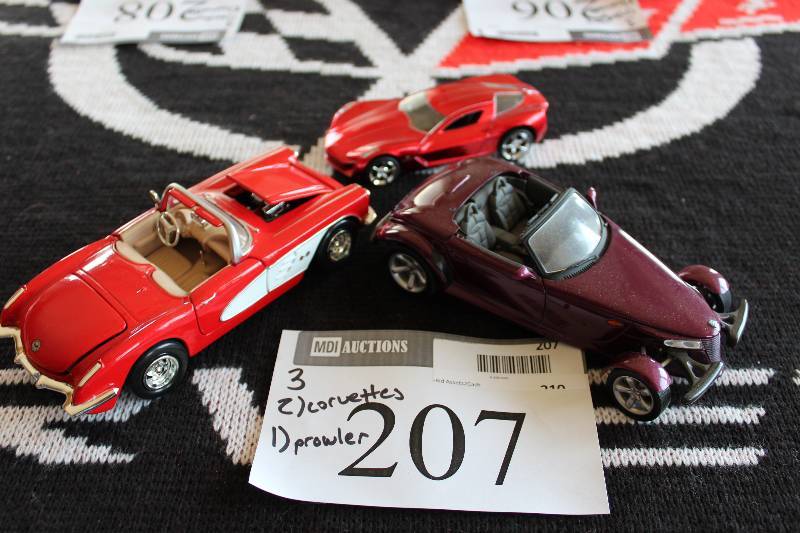 lot 207 image: Lot of (3) Collectible Toy Cars Including Corvettes (2) Prowler.