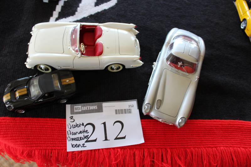 lot 212 image: Lot of (3) Collectible Toy Cars Including Cobra Corvette Mercedez Benz.