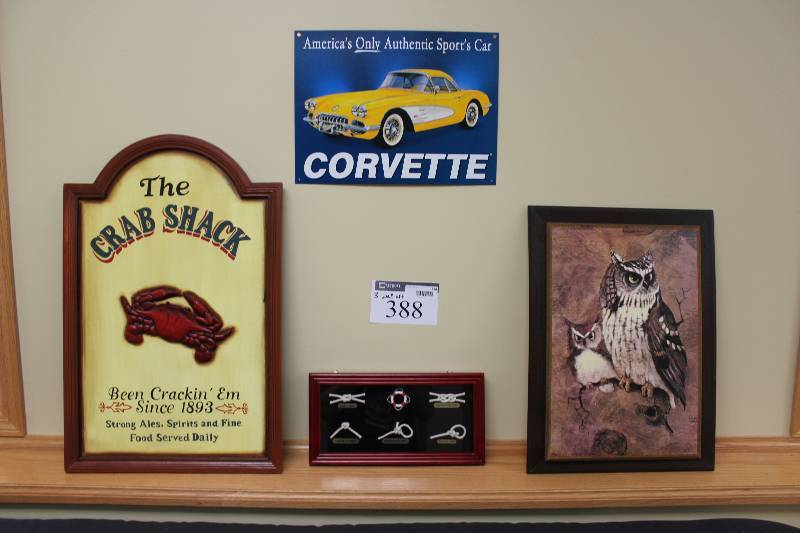 lot 388 image: Lot of (3) Framed Wall Decorations.