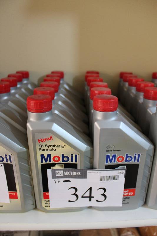lot 343 image: Shelf Lot of (12) Including Mobil Advanced 1 Full Synthetic Oil.