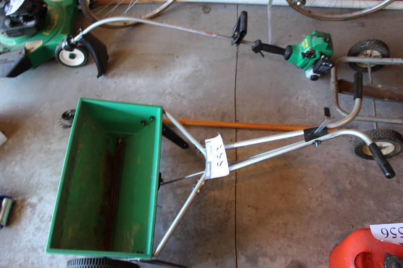 lot 553 image: Lot of (3) Fertilizer Seeder Spike Weed Eater Feather Lite Vacuum Blower.