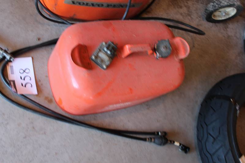 lot 558 image: Lot of (2) Gas Cans wHoses.
