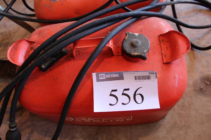 lot 556 image: Lot of (2) Gas Cans wHoses.