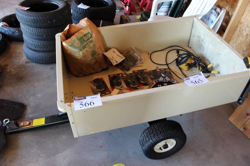 lot 566 image: Tow-Along Trailer wWheels & Bucket Does Not Include Contents.
