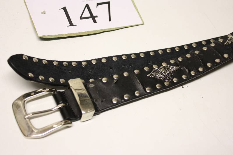 lot 147 image: Black Leather Belt, Button Studs and (7) Eagles with Arrows & Branch in Talons