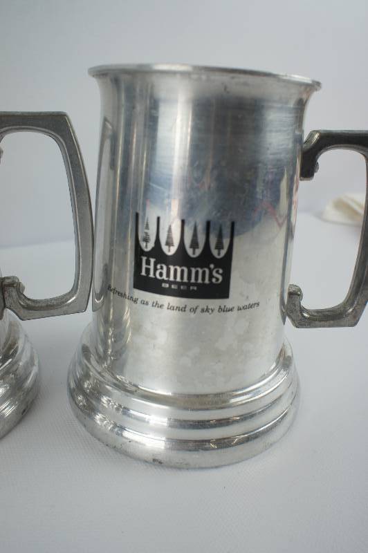 Set of 4 Clear Bottom Hamms Aluminum Tankards