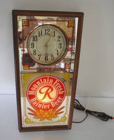 Rainier Beer Lighted Sign  Clock