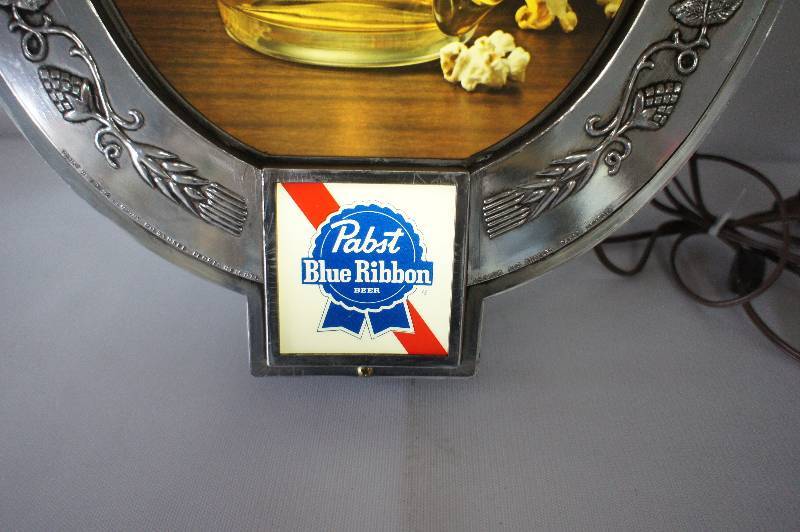 Pabst Beer Sign with Beer  Popcorn