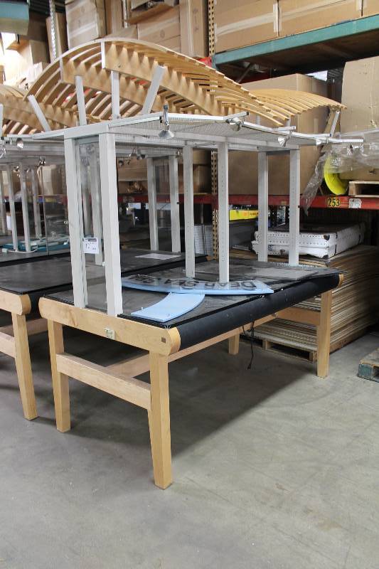 lot 12 image: Custom Display Table wWooden Table Base & Overhead Awning 48 x 80 x 94.