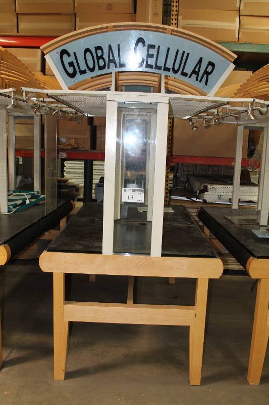 lot 13 image: Custom Display Table wWooden Table Base & Overhead Awning 48 x 80 x 94.