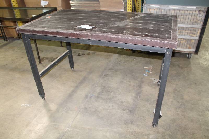 lot 21 image: Work Table wMetal Frame, Wheels & Upholstered Edges 34 x 60 x 39.
