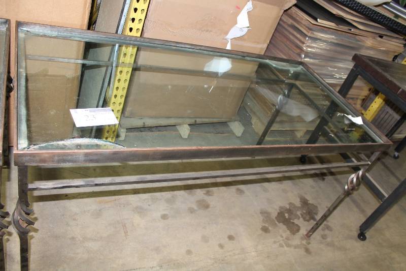 lot 23 image: Glass Table wMetal Frame 32 x 66 x 33.