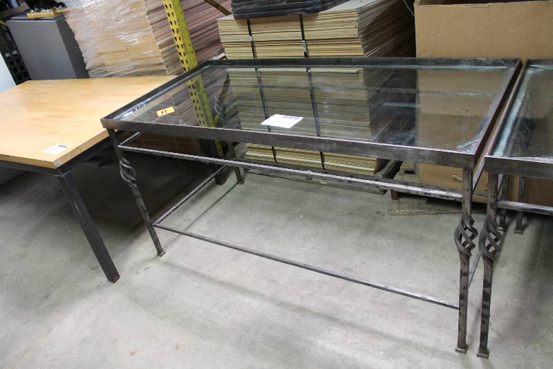 lot 24 image: Glass Table wMetal Frame 32 x 66 x 33.