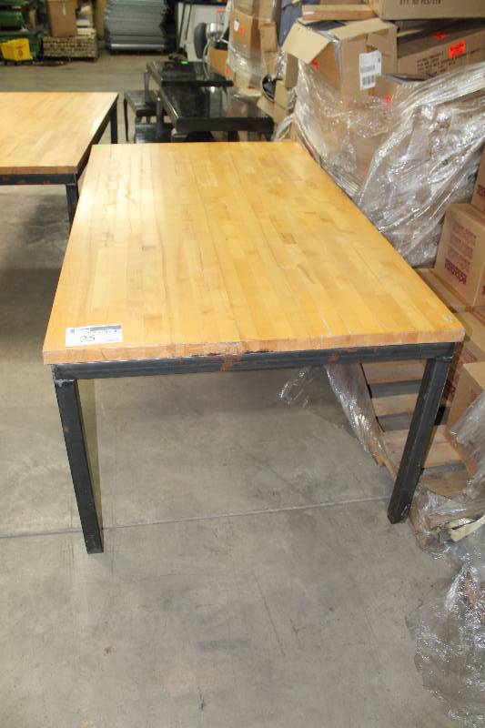 lot 25 image: Wooden Table wMetal Frame 42.5 x 78 x 29.5.