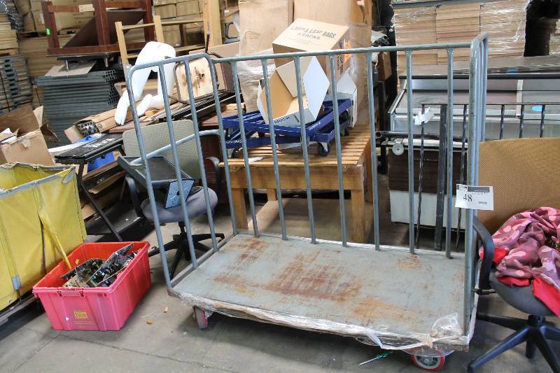 lot 48 image: Metal Flat Cart wGate Sides 30 x 60 x 57.
