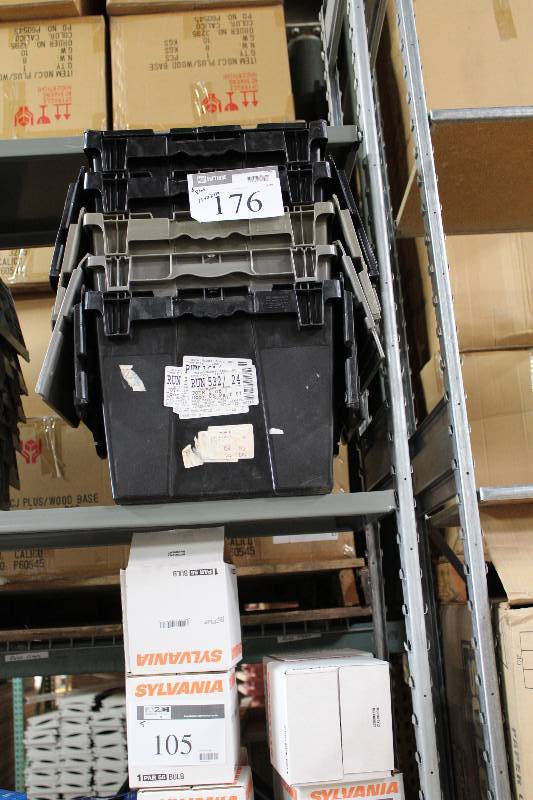 lot 176 image: Lot of (6) Plastic Totes wHinged Lids 15 x 22 x 10.