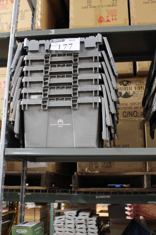 lot 177 image: Lot of (6) Plastic Totes wHinged Lids 15 x 22 x 10.