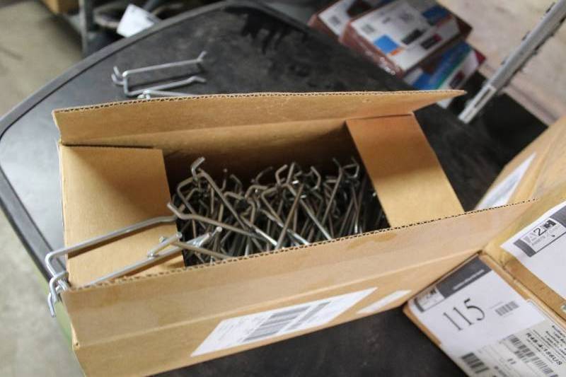 lot 115 image: Box Lot of Hanging Brackets wHook Ends For Display Cases.