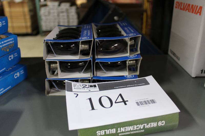 lot 104 image: Box Lot of (7) GE C-9 Cool Bright Replacement Bulbs.