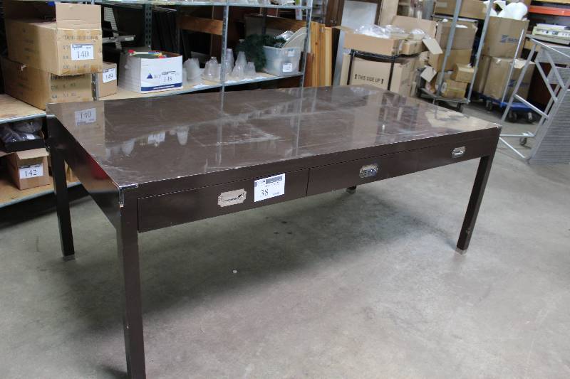 lot 38 image: Metal Table wPull-Out Drawers 45 x 90 x 35.