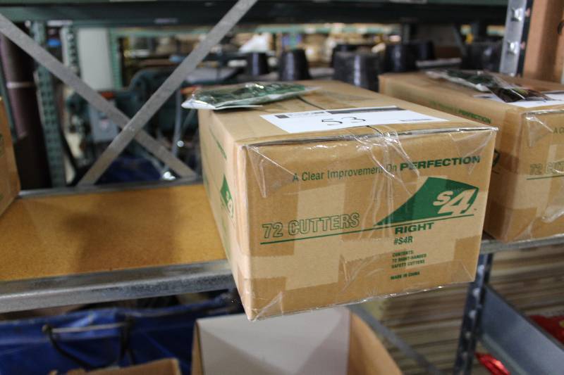 lot 53 image: Box Lot of s4 Right-Handed Box Cutters wSafety Guard app. 72 perBox.