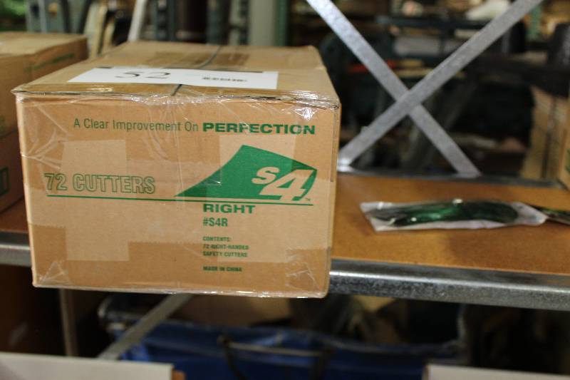 lot 52 image: Box Lot of s4 Right-Handed Box Cutters wSafety Guard app. 72 perBox.