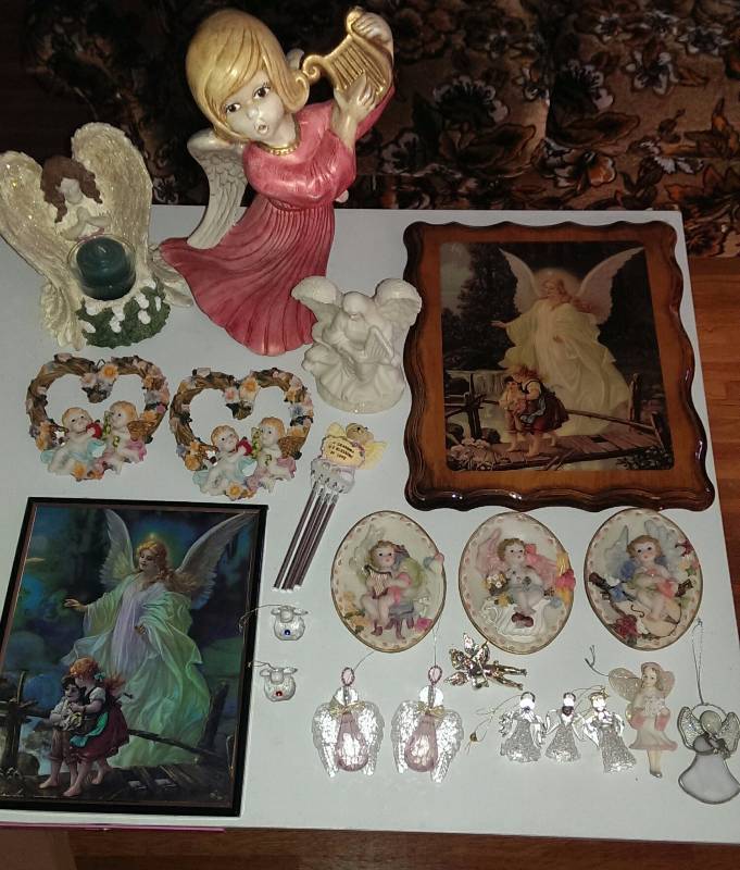 Angel figurines, pictures, ornaments, and decorations