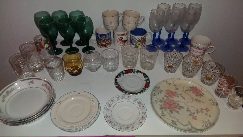 Miscellaneous dishes and two sets of six wine goblets