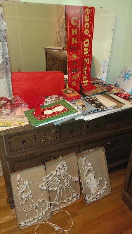 Wrapping paper, xmas decorations and window lights