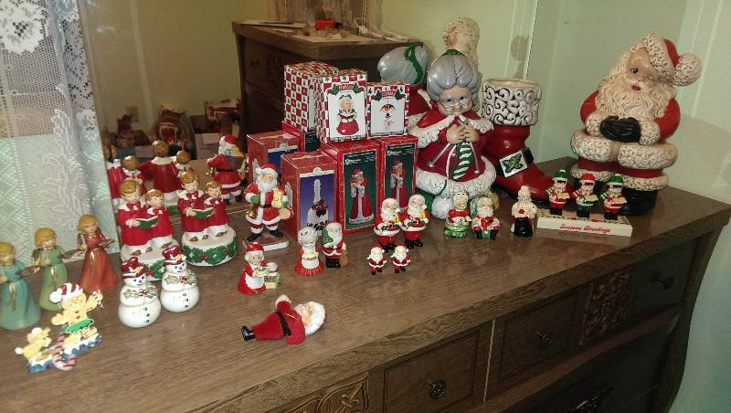 Santa and Mrs. Claus and boot ceramic deco, variety of figurines, salt & pepper shakers