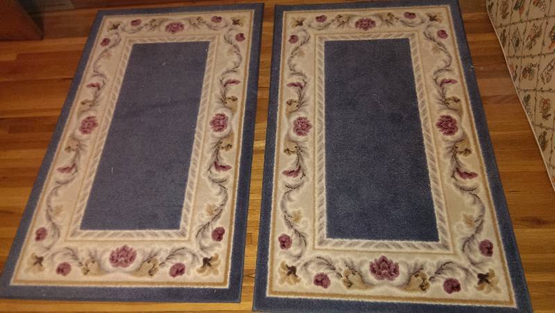 Two large rugs, rectangular blue matching