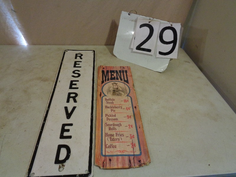 Metal Reserved Sign and Old Menu
